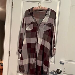 White Mark Checkered Button Down Shirt - Burgundy and Cream